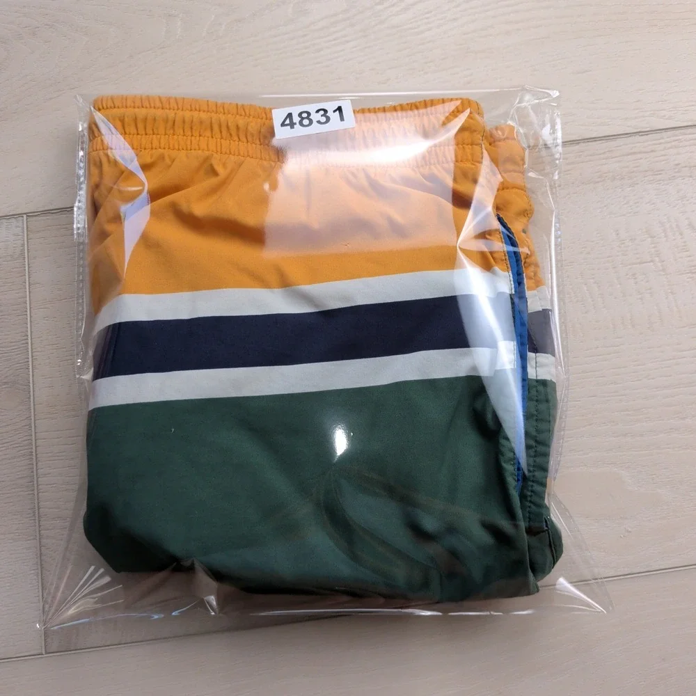 Lacoste Swim Trunks Mens L Mesh Lined Colorblock Yellow Green Blue Stripe MH2764